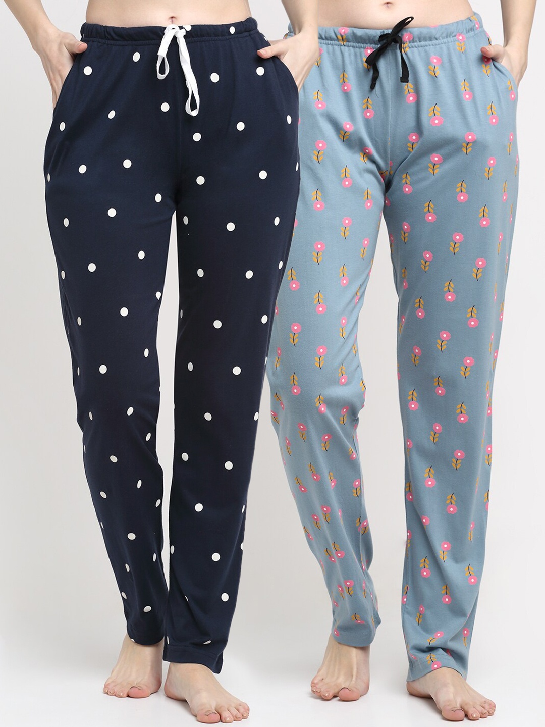 

Kanvin Pack of 2 Women Printed Cotton Lounge Pants, Navy blue