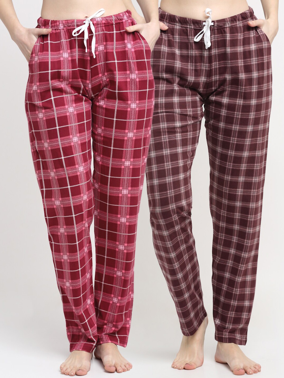 

Kanvin Women Red & Brown Pack Of 2 Printed Regular-Fit Lounge Pants