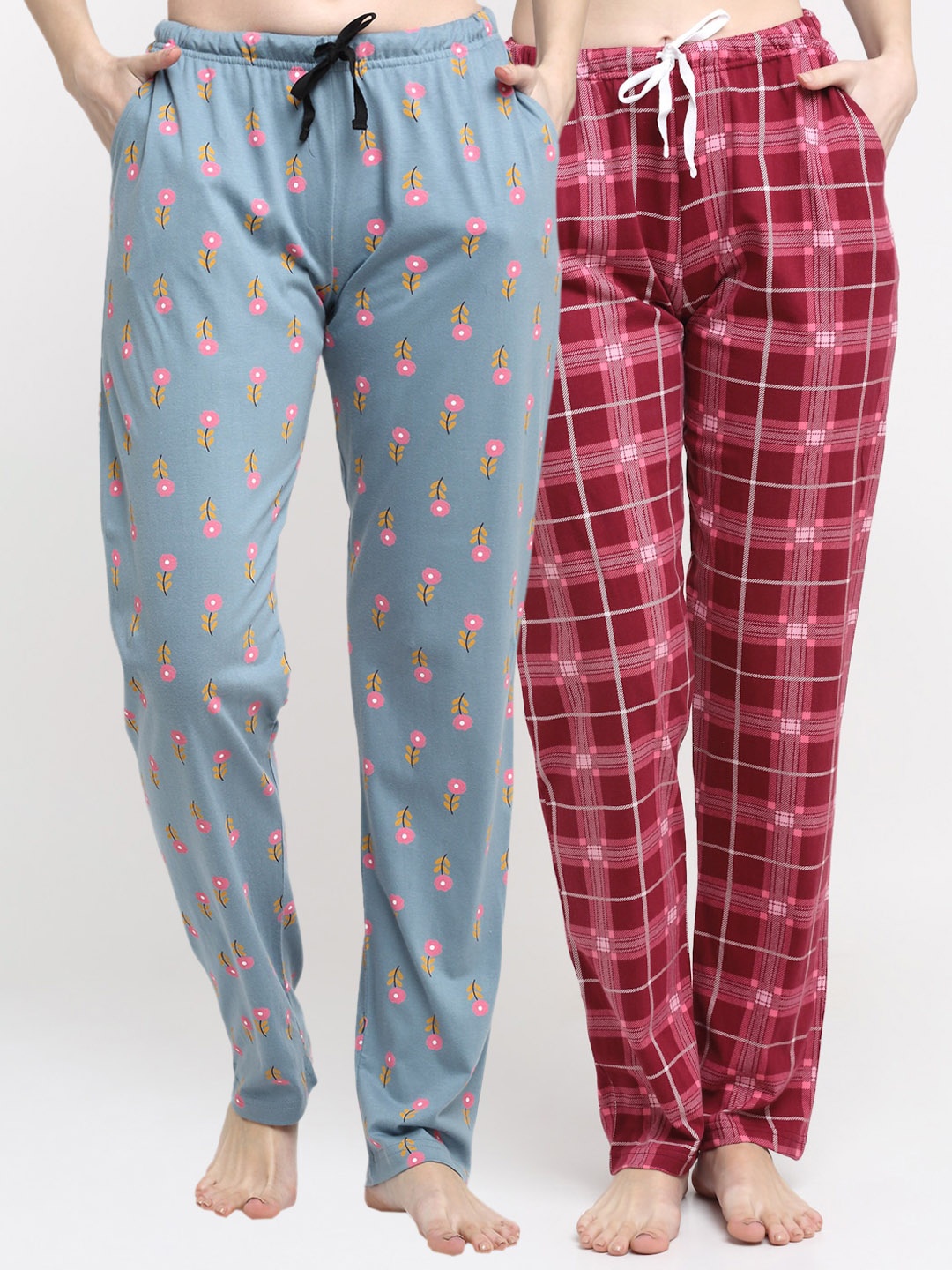 

Kanvin Women Pack Of 2 Printed Pure Cotton Lounge Pants, Green