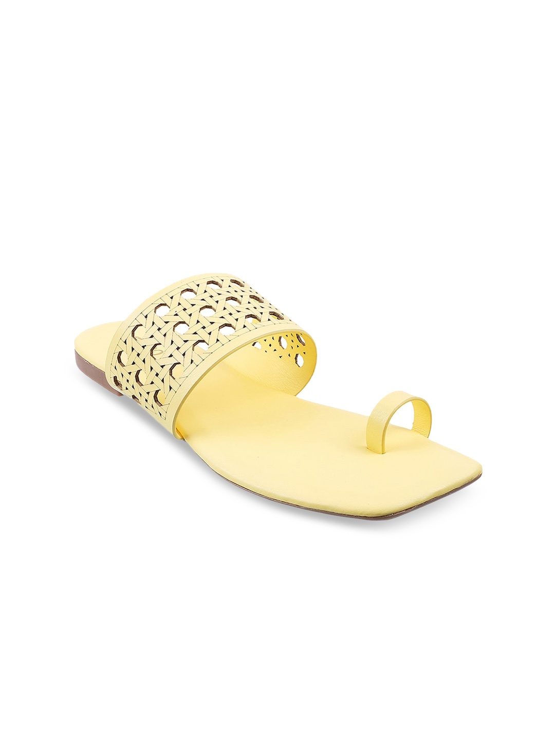

Metro Women Yellow One Toe Flats with Laser Cuts
