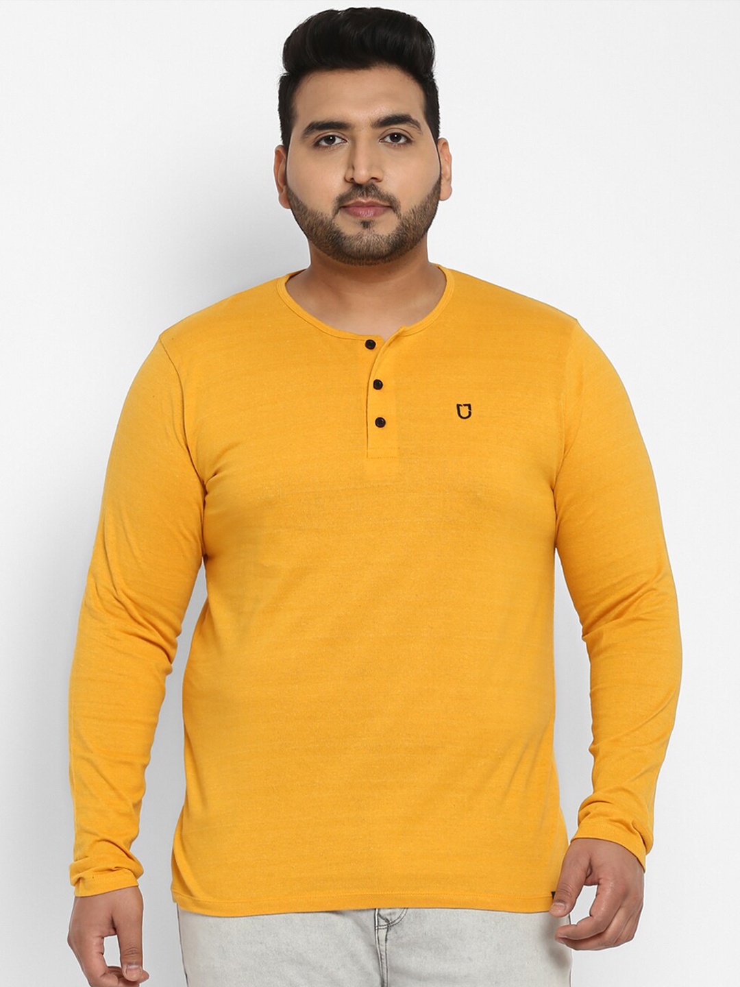 

Urbano Plus Men Mustard Yellow Henley Neck T-shirt