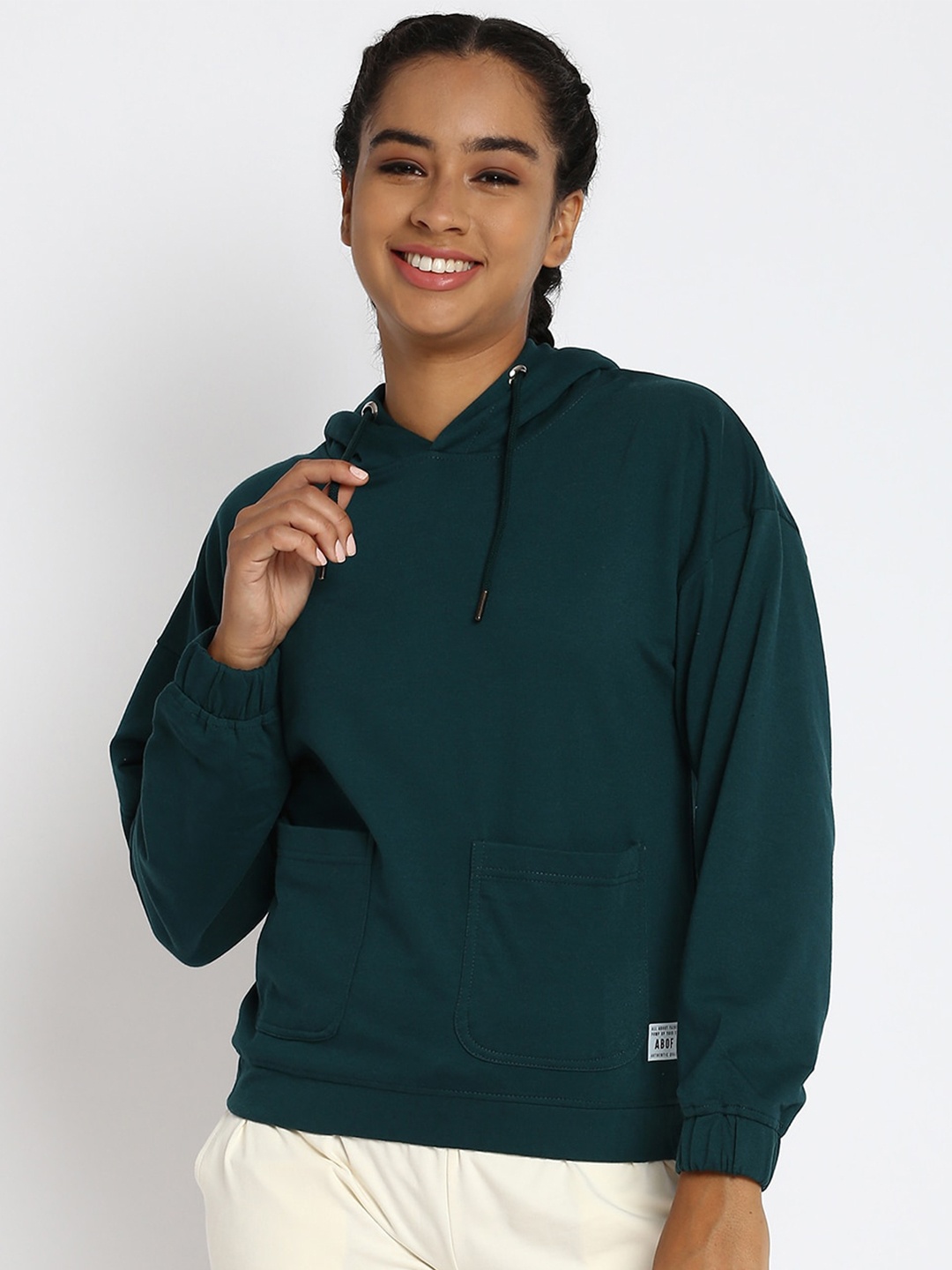 

abof Women Green Hooded Sweatshirt