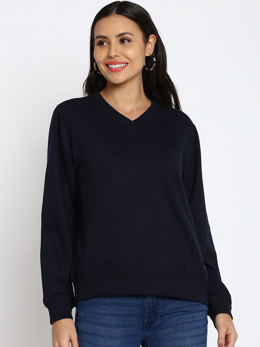 

abof Women Navy Blue Sweatshirt