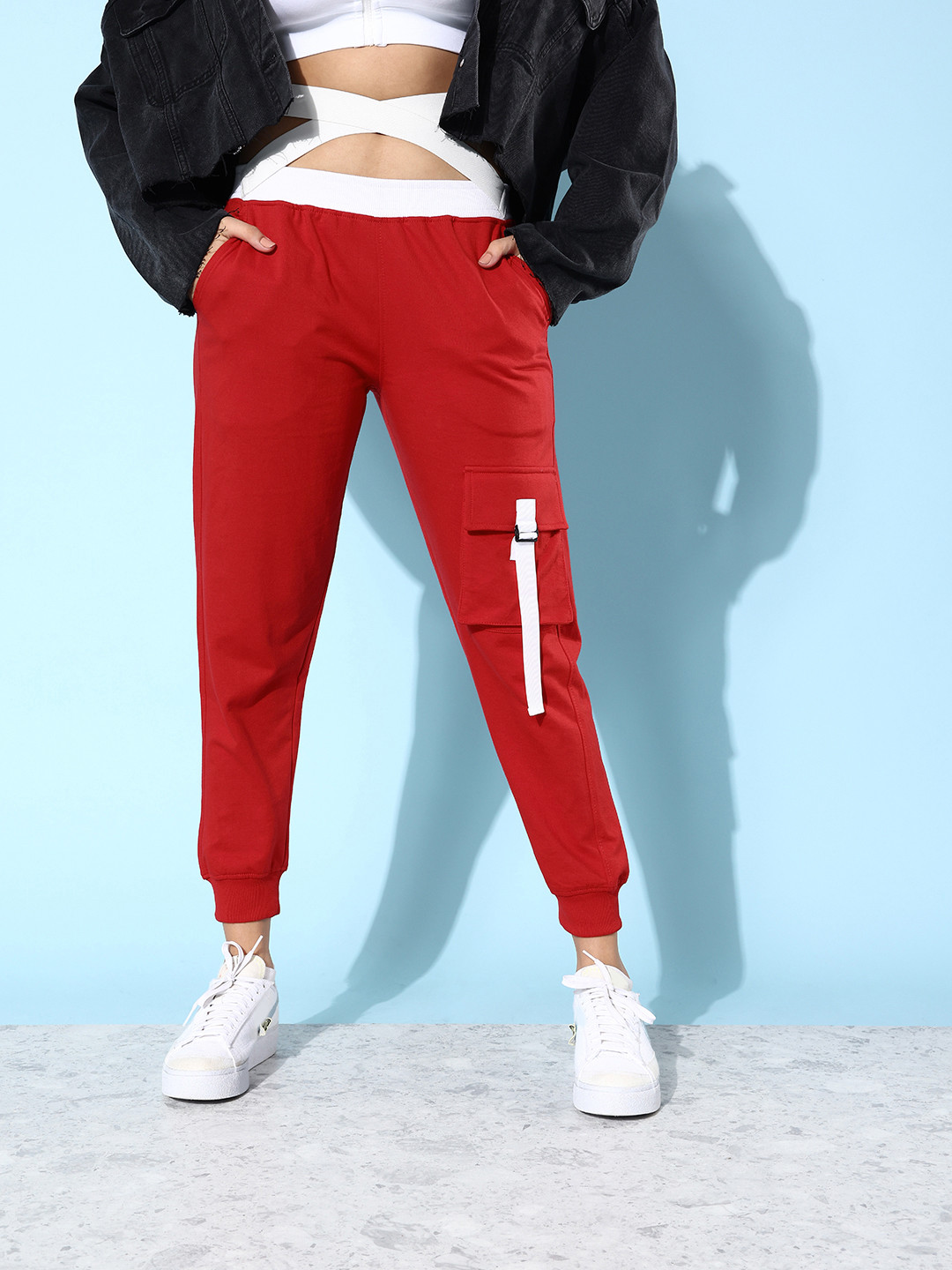 

abof Women Red Solid Y2K Cargo Track Pants