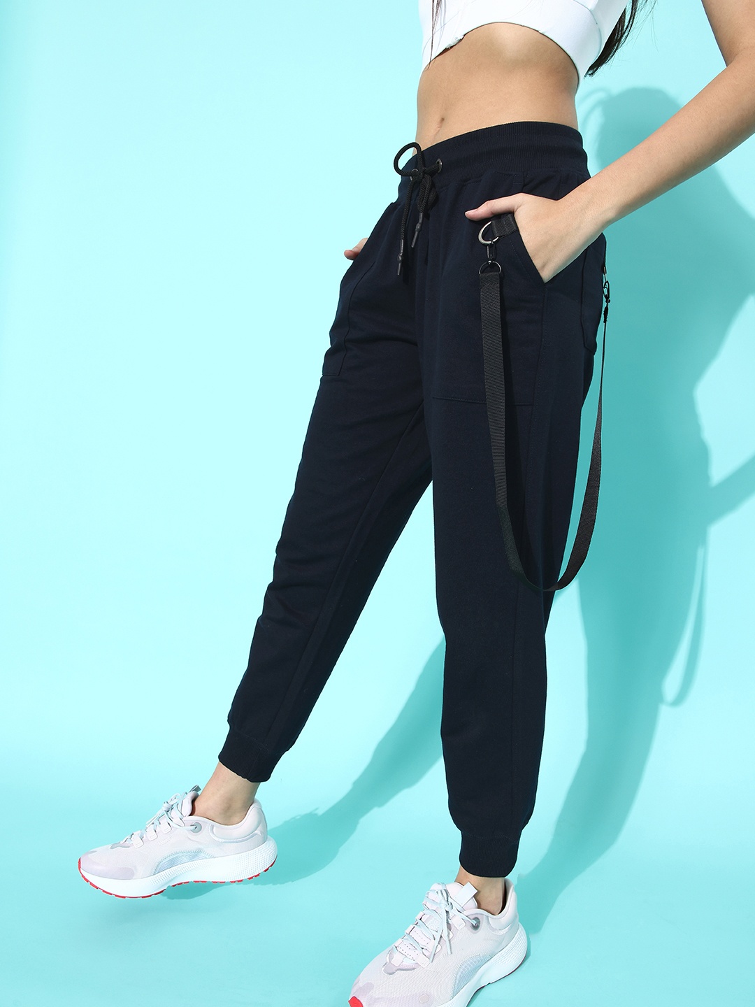 

abof Women Deep Navy Blue Solid Y2K Cargo Track Pants