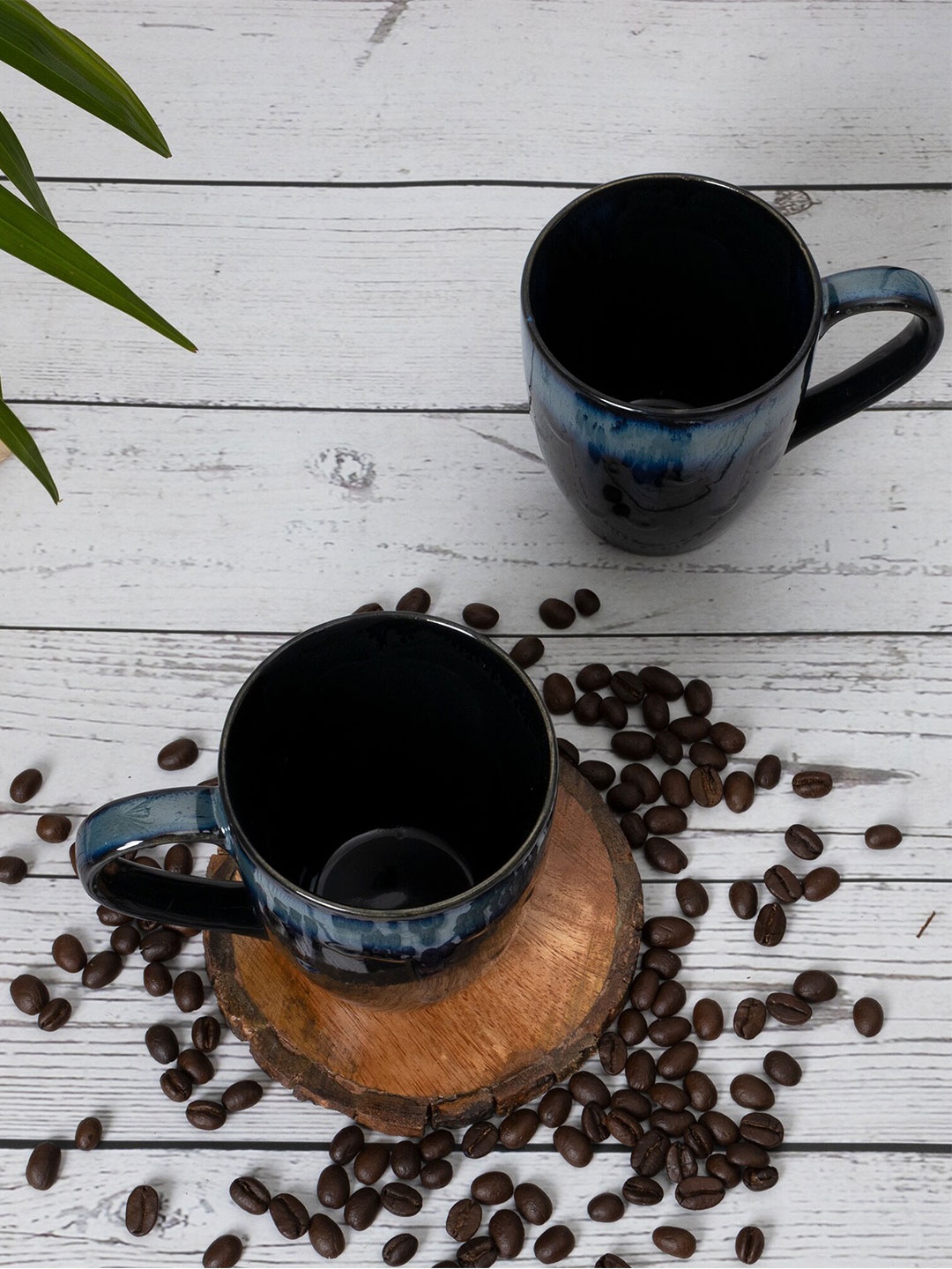 

Homesake Black & Blue Handcrafted Solid Ceramic Glossy Mugs Set of Cups and Mugs
