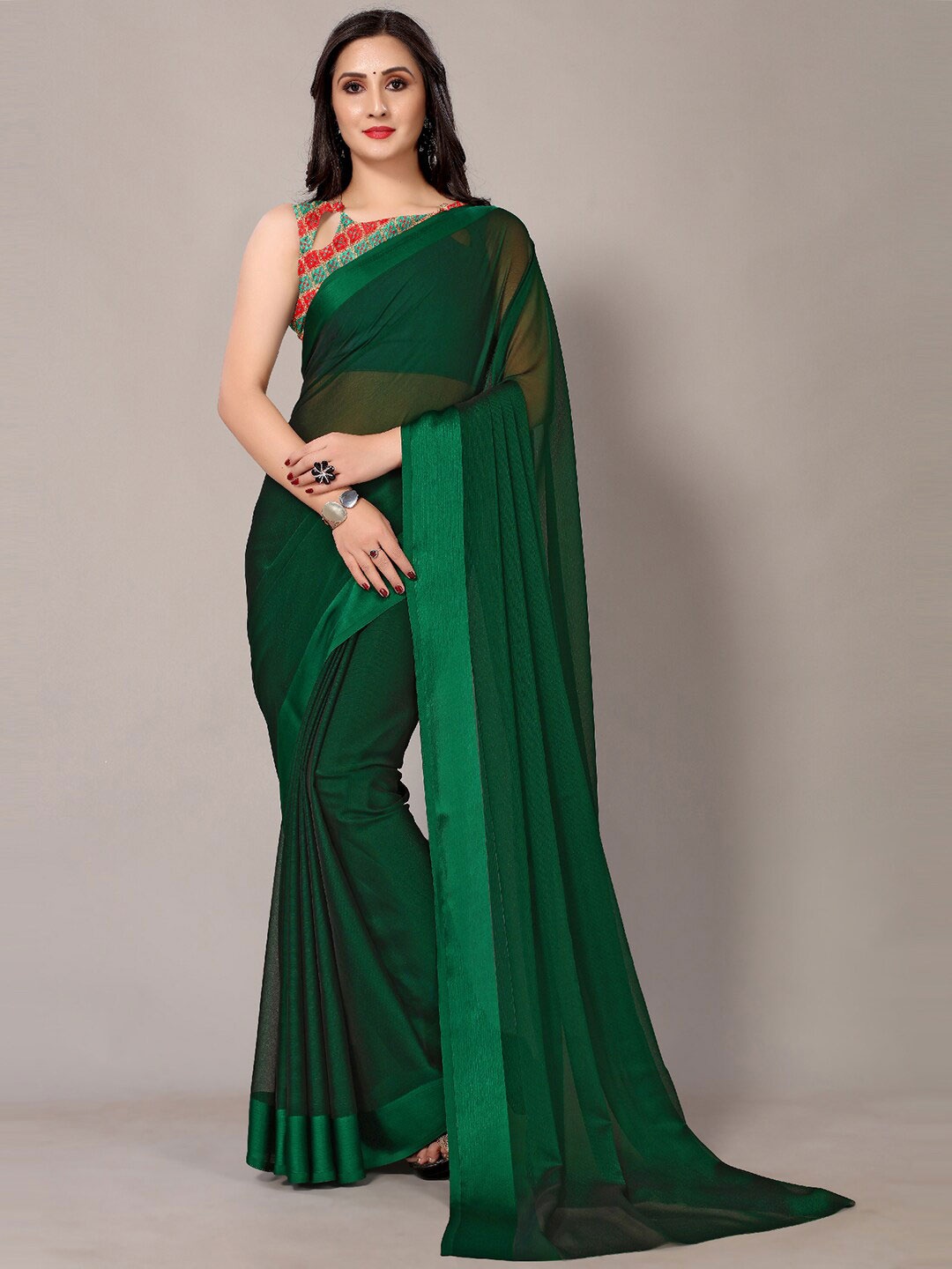 

HRITIKA Green Solid Chiffon Designer Saree