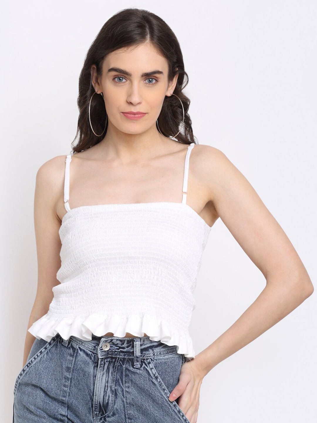 

NEUDIS White Shoulder Strap Crop Top