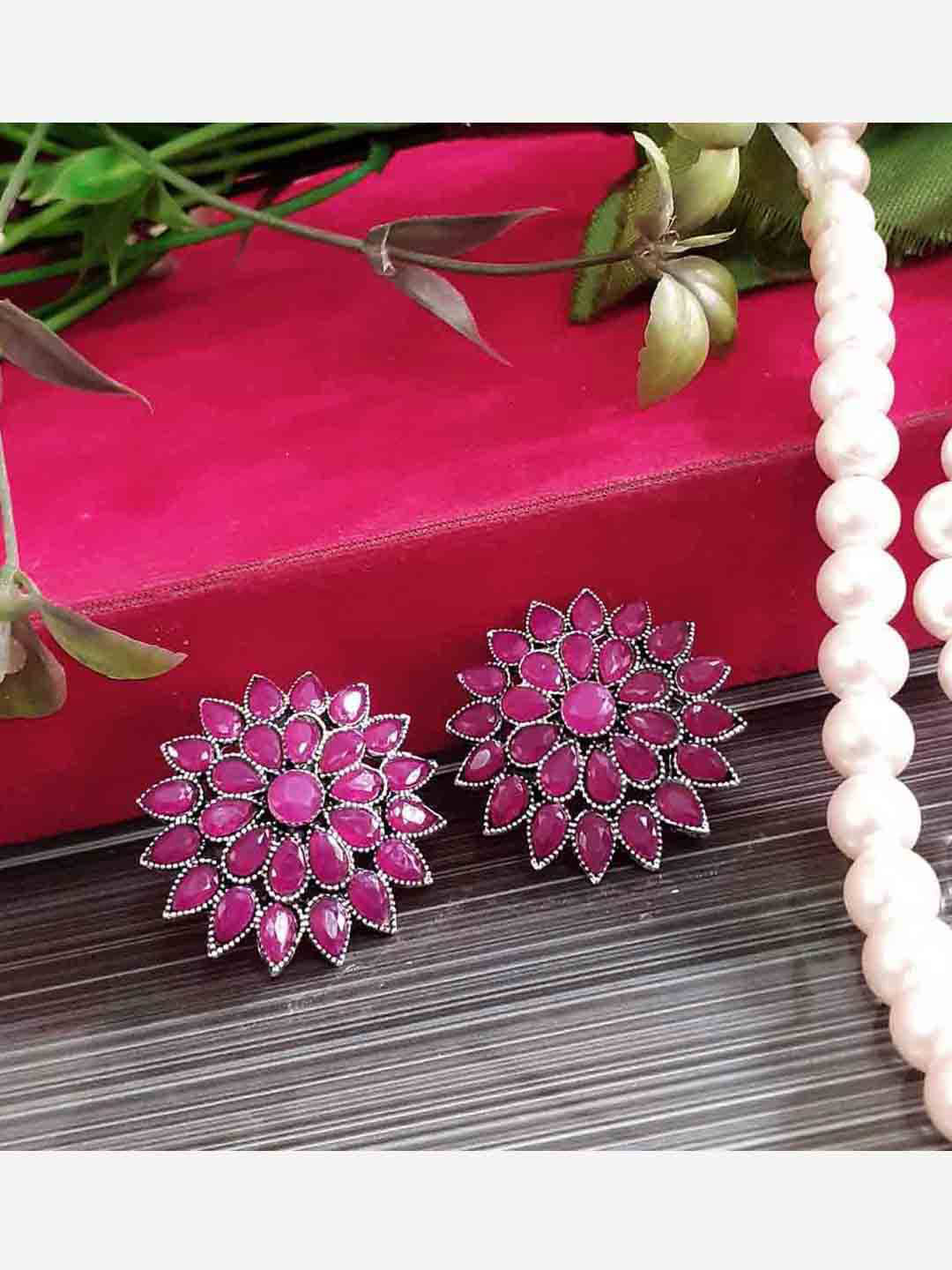 

RICH AND FAMOUS Pink Contemporary Studs Earrings