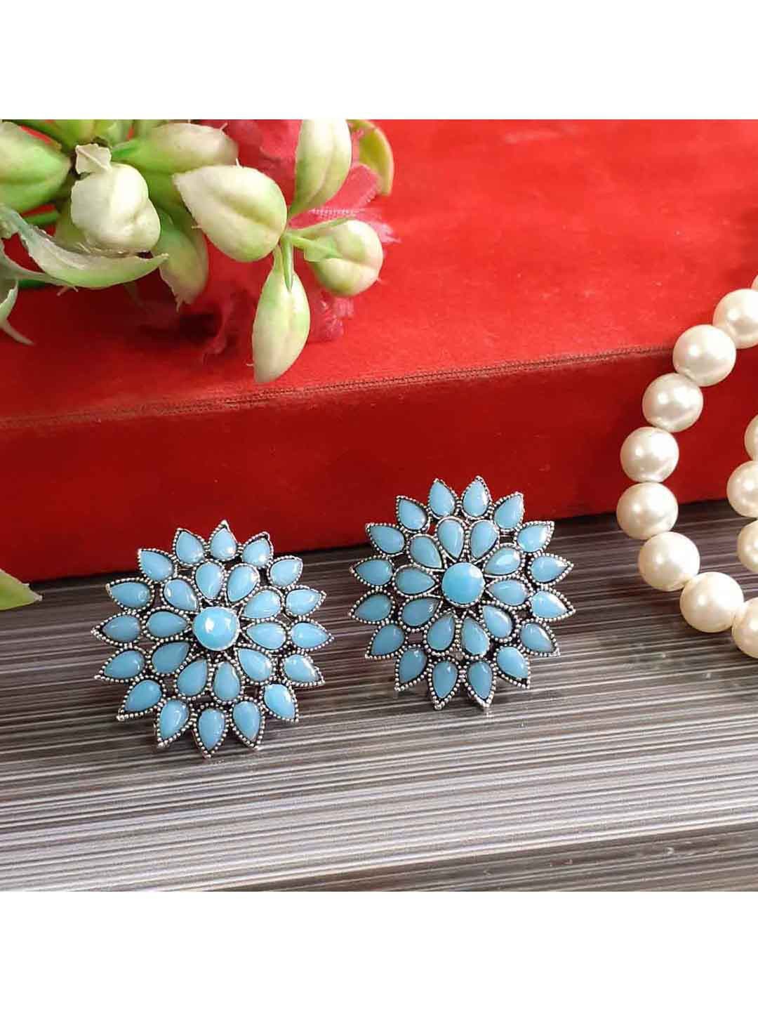 

RICH AND FAMOUS Navy Blue Contemporary Studs Earrings