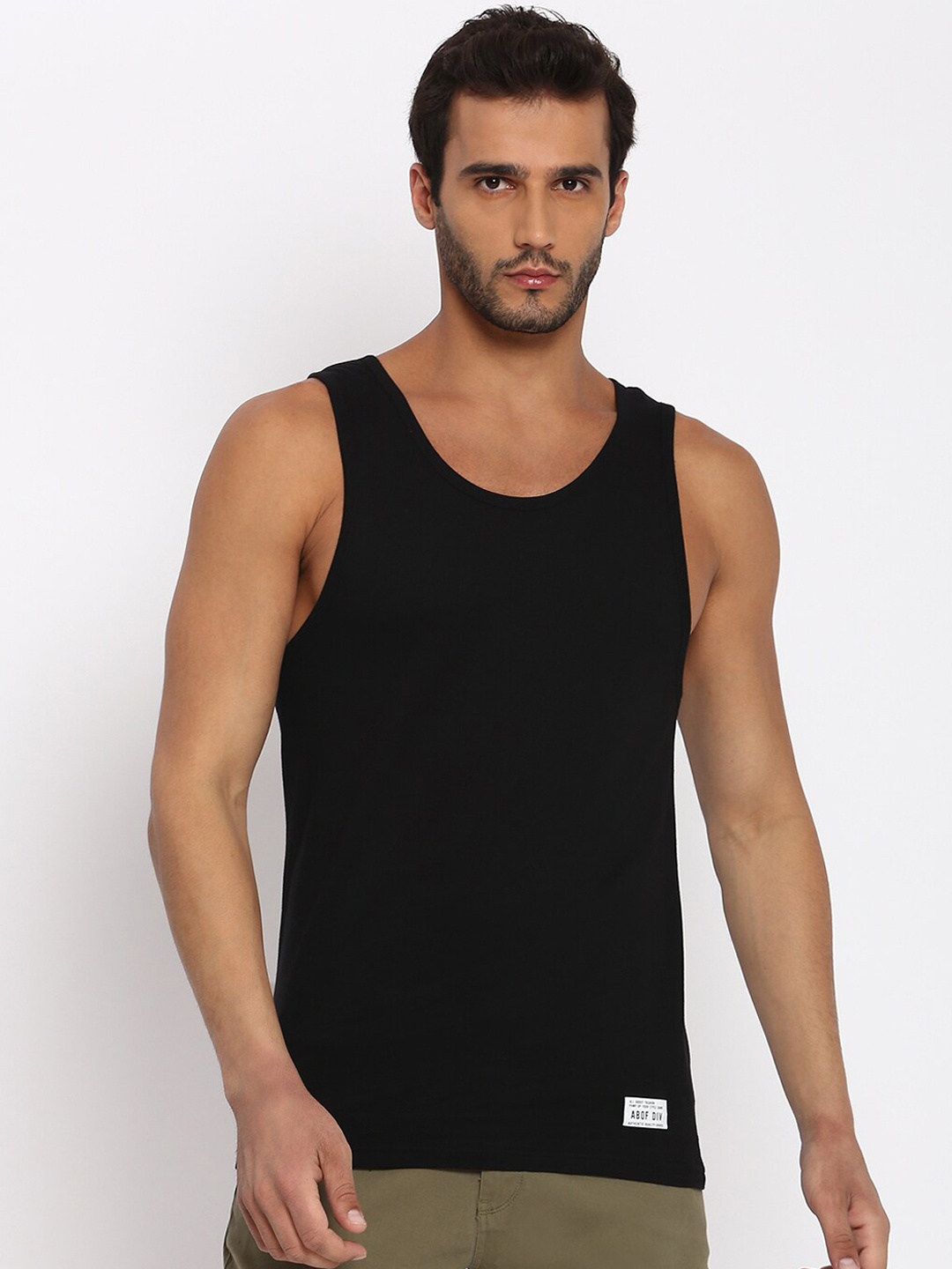 

abof Men Black Solid Innerwear Vests
