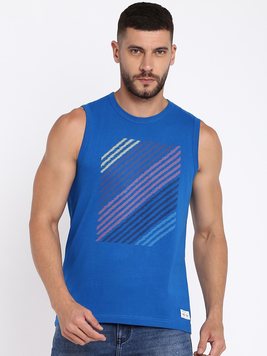 

abof Men Blue Printed Pure Cotton Innerwear Vests