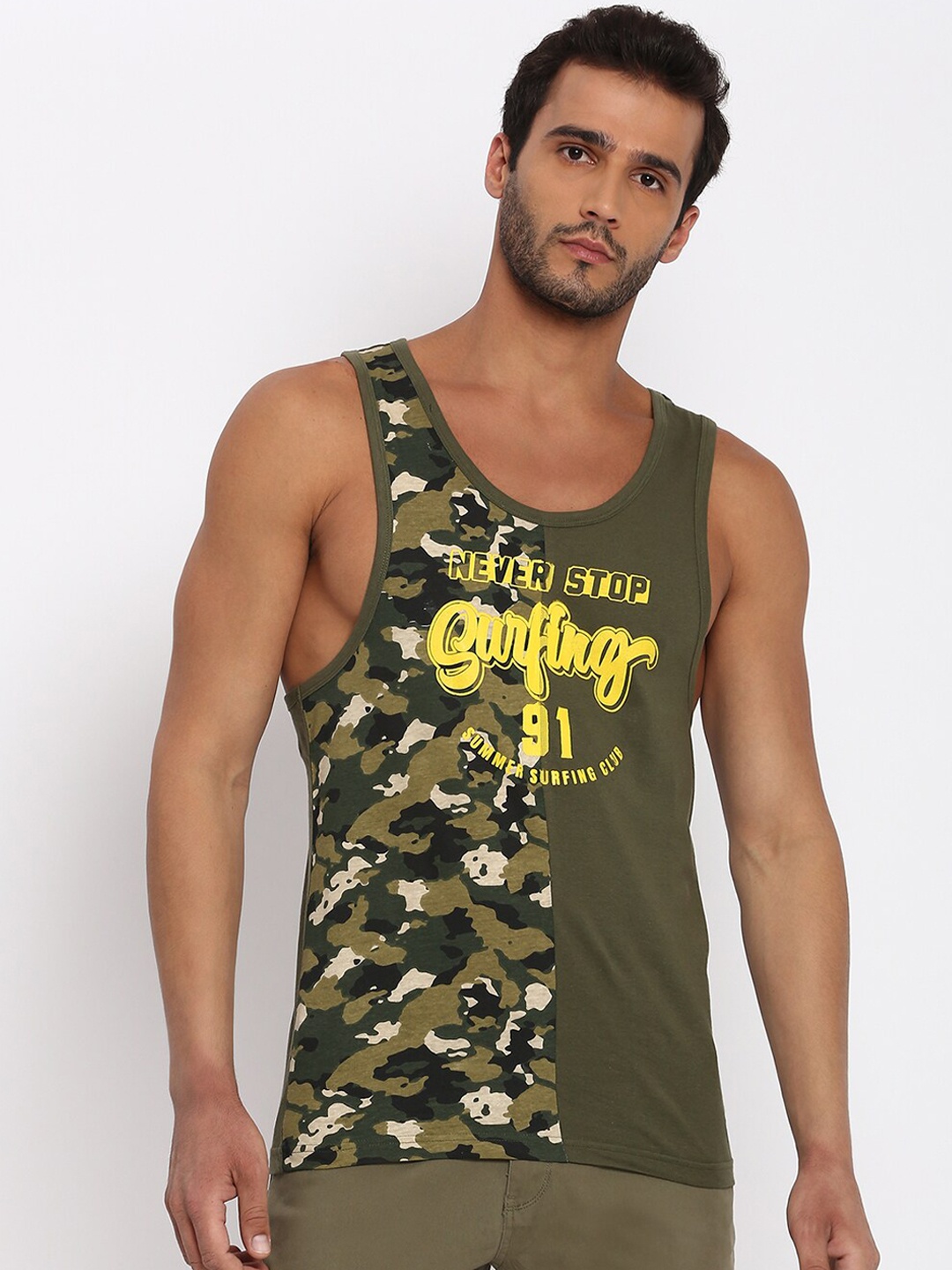 

abof Olive green printed Cotton Innerwear Vests