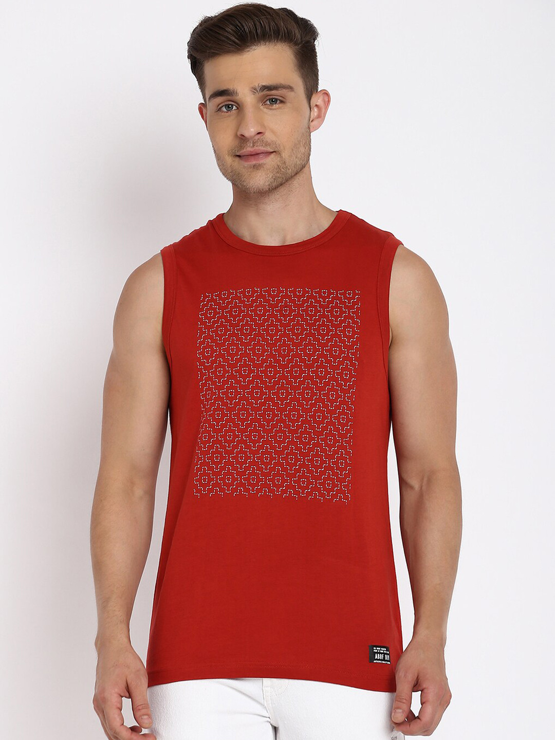 

abof Men Red Printed Pure Cotton Innerwear Vests