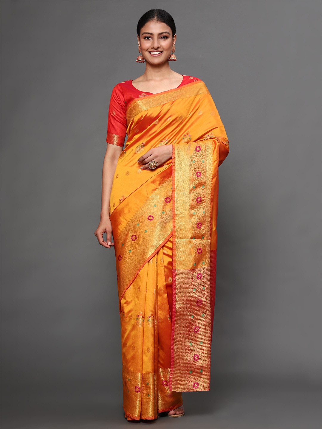 

Havida Sarees Gold-Toned & Yellow Woven Design Silk Blend Banarasi Saree