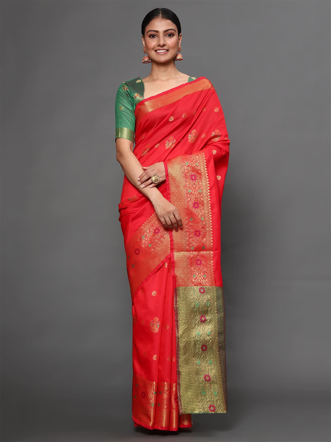 

Havida Sarees Red & Green Woven Design Silk Blend Banarasi Saree