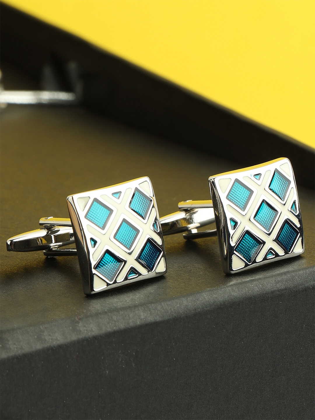 

Alvaro Castagnino Turquoise Blue & Silver-Toned Cufflink