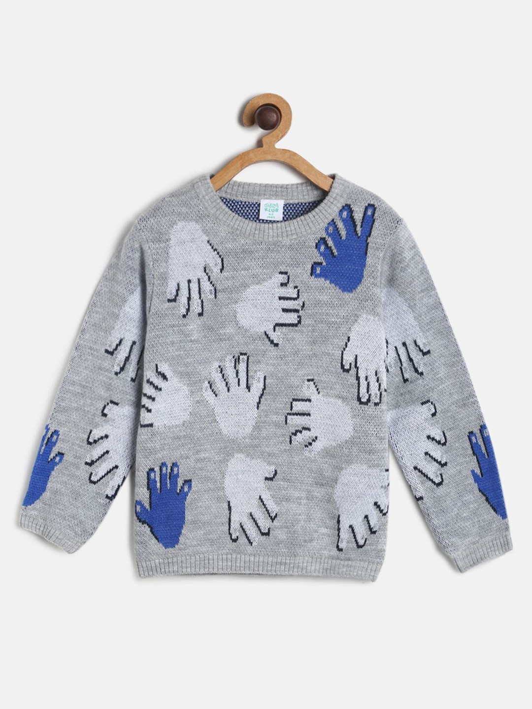

MINI KLUB Boys Grey & Blue Printed Acrylic Pullover