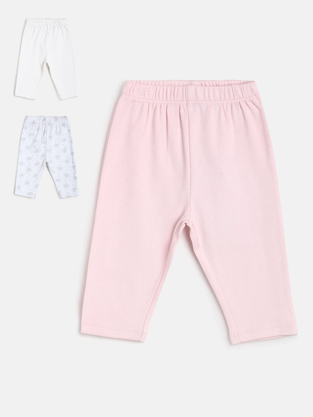 

MINI KLUB Infant Girls Pack Of 3 Pure Cotton Ankle-Length Leggings, Pink