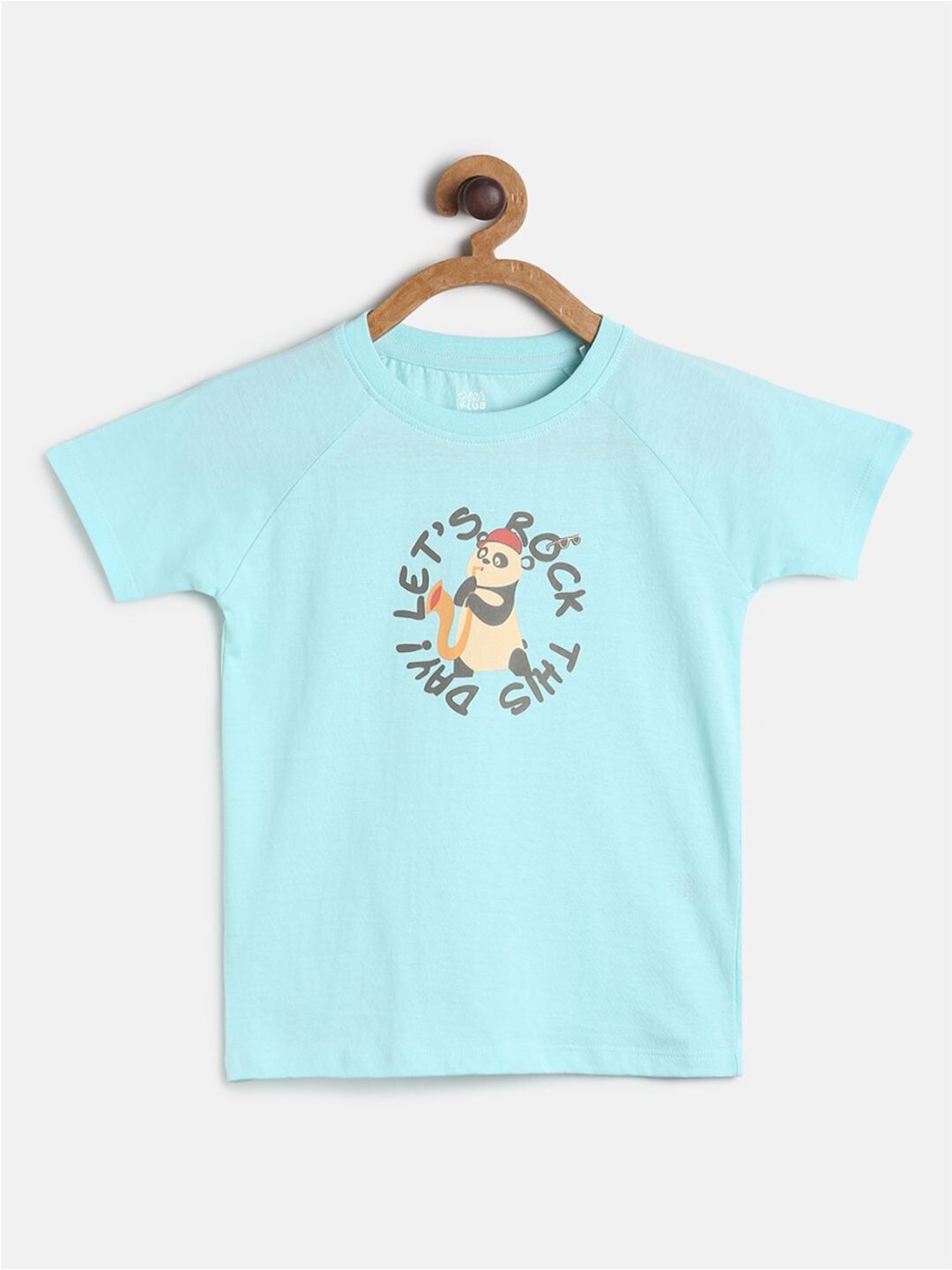 

MINI KLUB Boys Teal Typography Printed Extended Sleeves T-shirt
