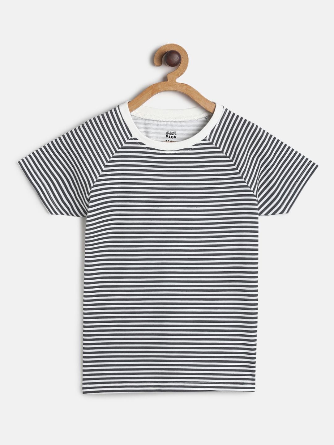 

MINI KLUB Boys Black Striped Drop-Shoulder Sleeves Monochrome T-shirt