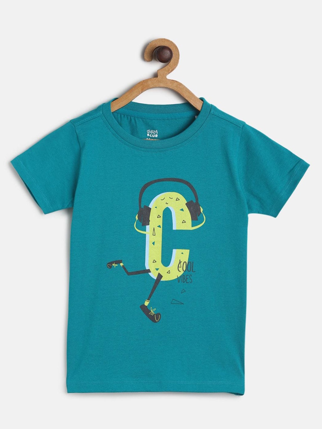 

MINI KLUB Boys Teal Typography Printed Applique T-shirt