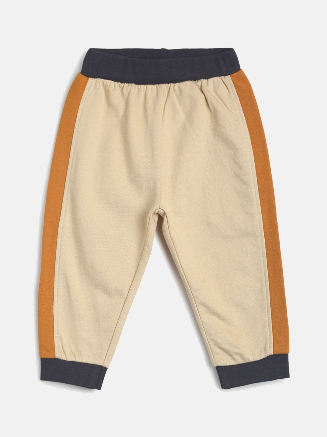 

MINI KLUB Boys Cream-Coloured & Brown Solid Track Pants