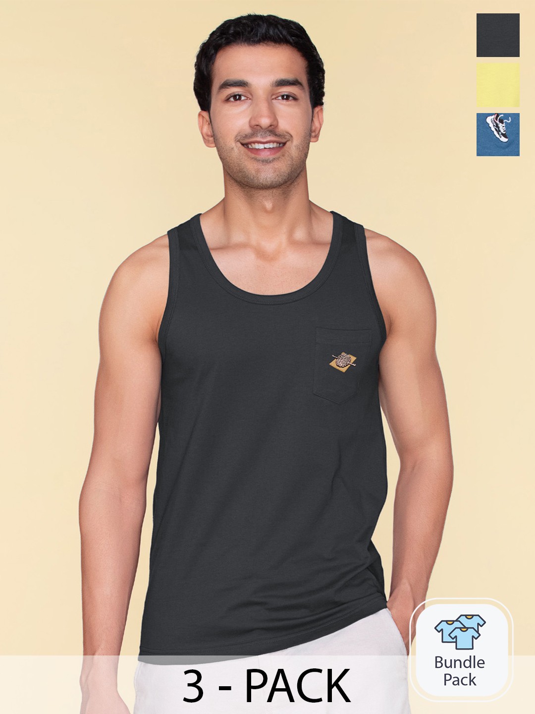 

XYXX Men Pack Of 3 High Moisture Absorbing Workout Vest with Anti-bacterial Silver Finish, Black