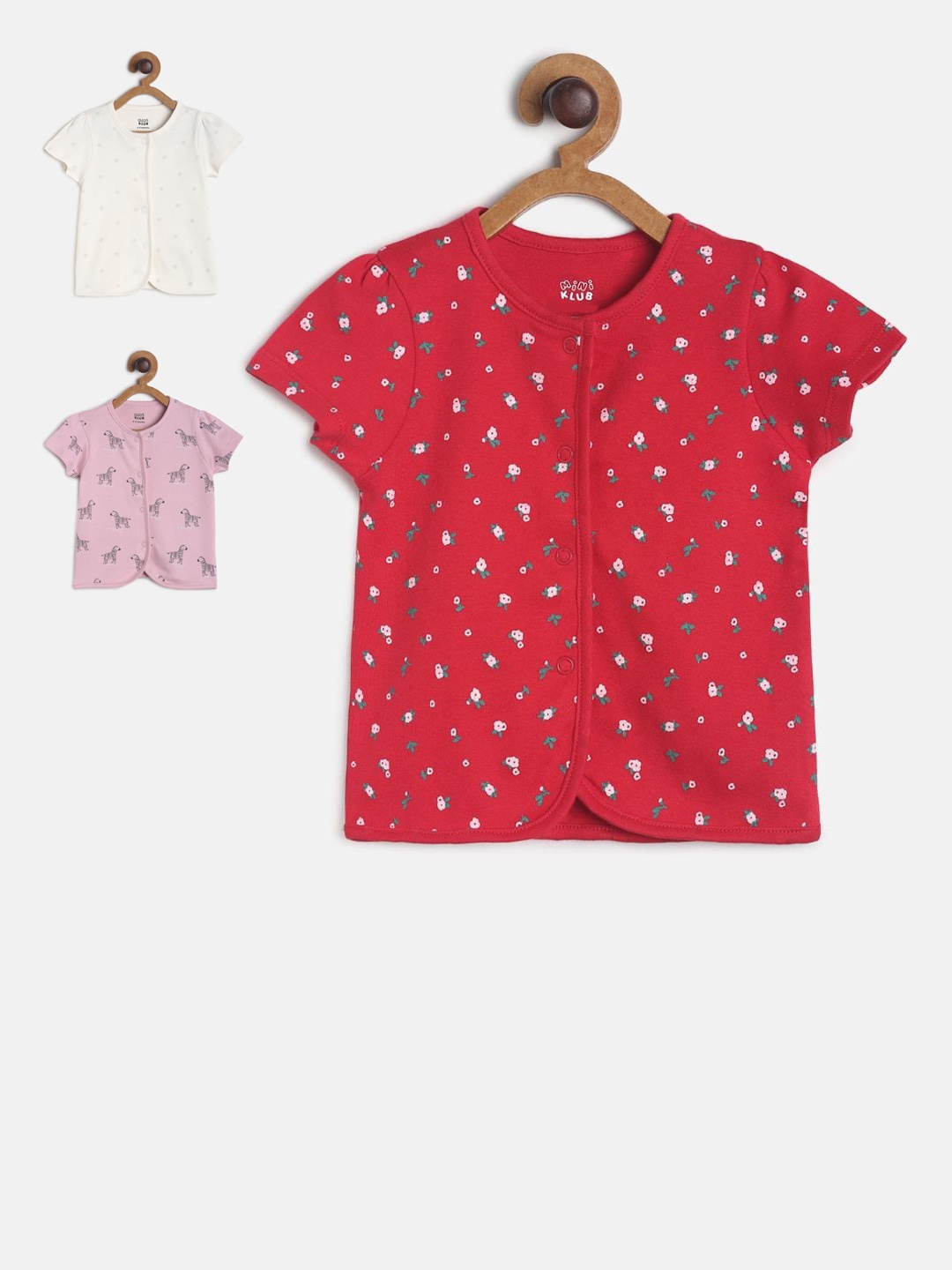 

MINI KLUB Infant Girls Pack of 3 Printed Pure Cotton Jhablas, Multi