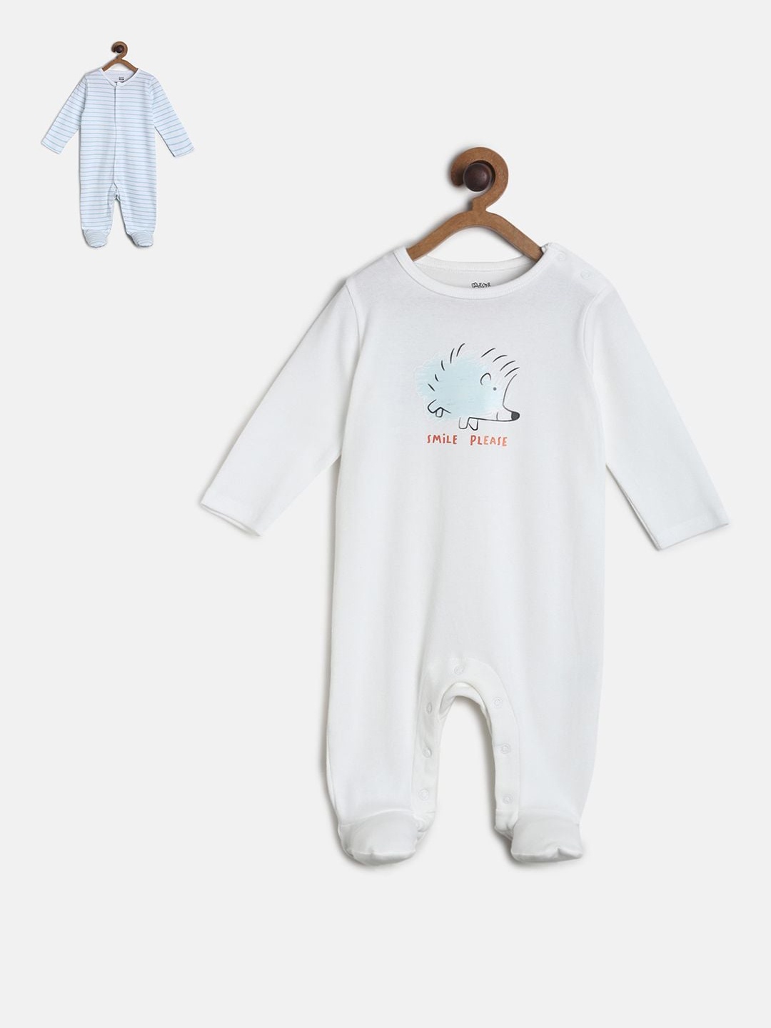 

MINI KLUB Boys Pack of 2 White Printed Sleep Suits