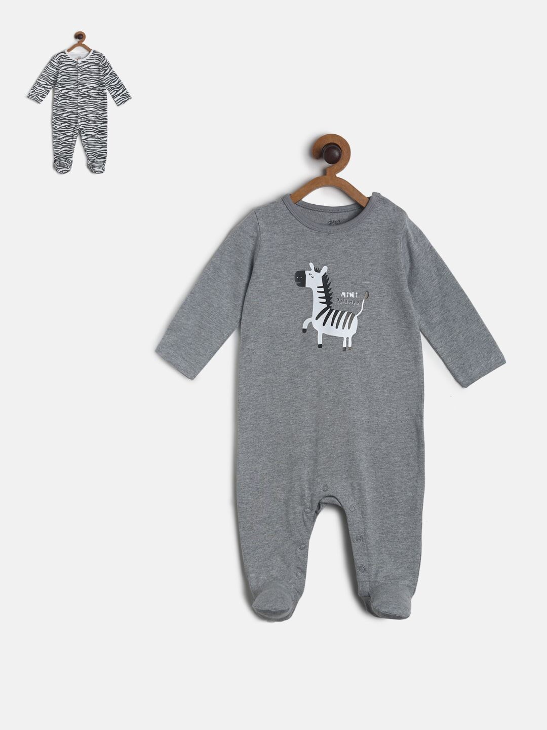 

MINI KLUB Infant Boys Pack of 2 Printed Cotton Sleepsuit, Grey