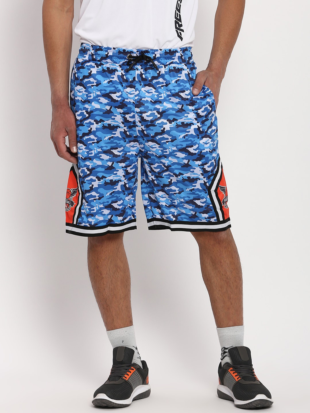 

abof Men Blue Camouflage Printed Sports Shorts