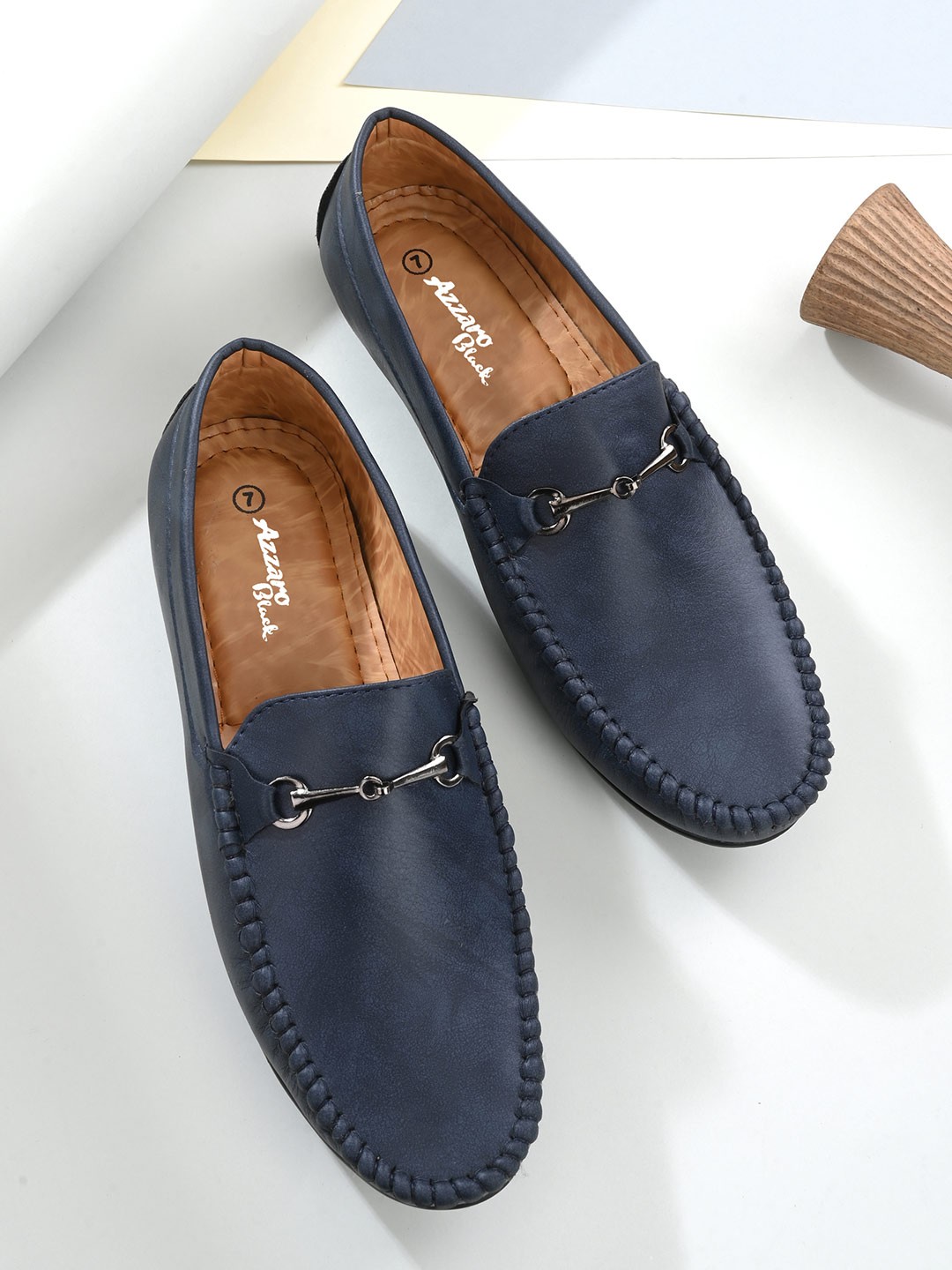 

Azzaro Black Men Blue Loafers