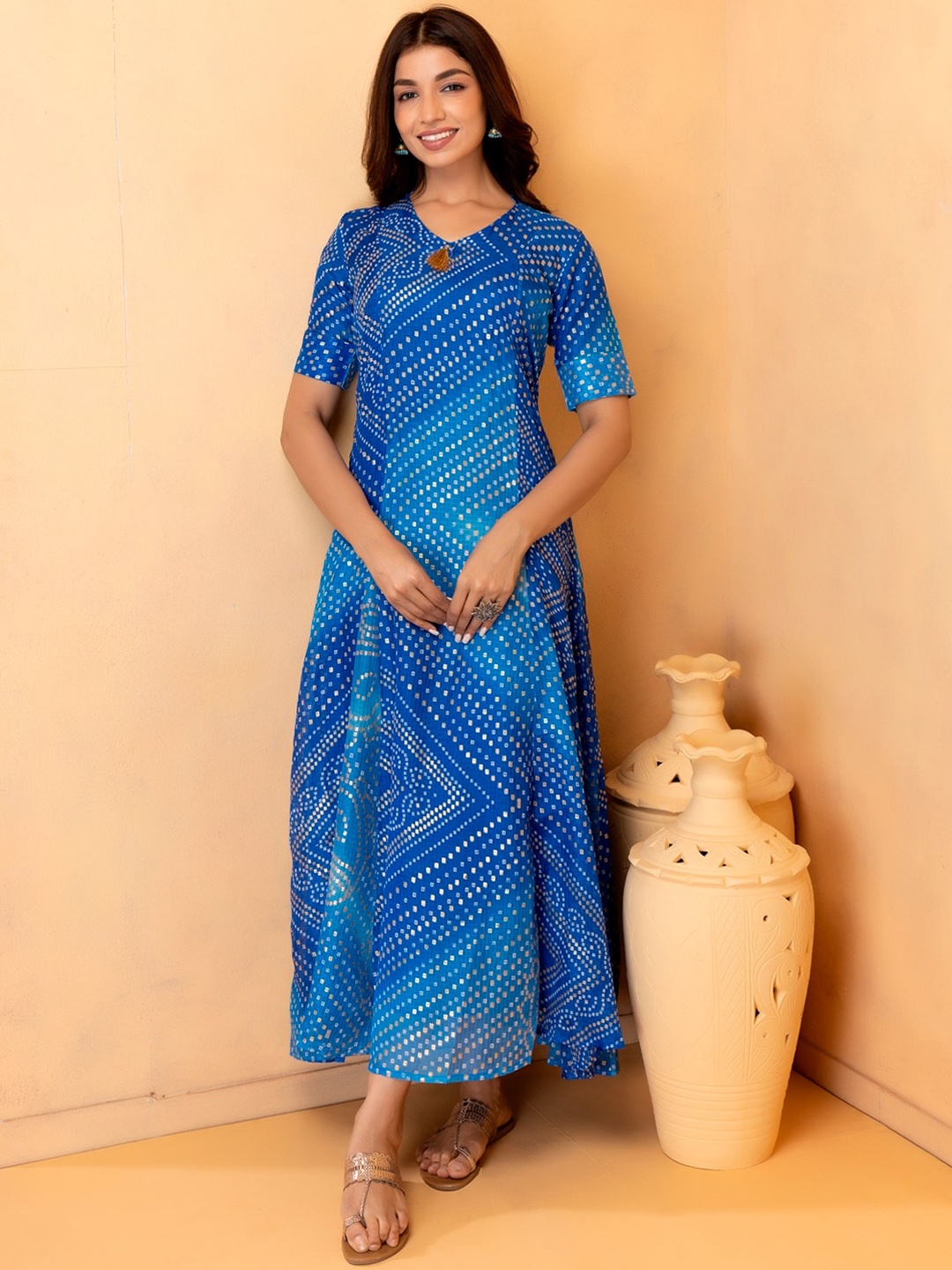 

Geroo Jaipur Blue Hand Dyed Kota Silk Dress