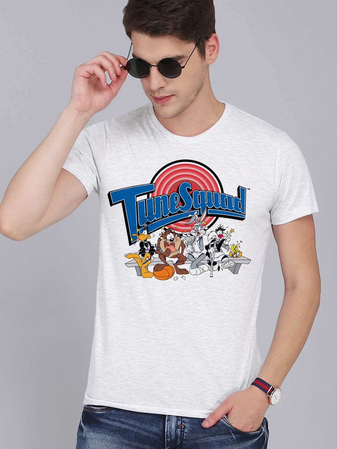 

Free Authority Men Grey Typography Looney Tunes Printed Applique T-shirt