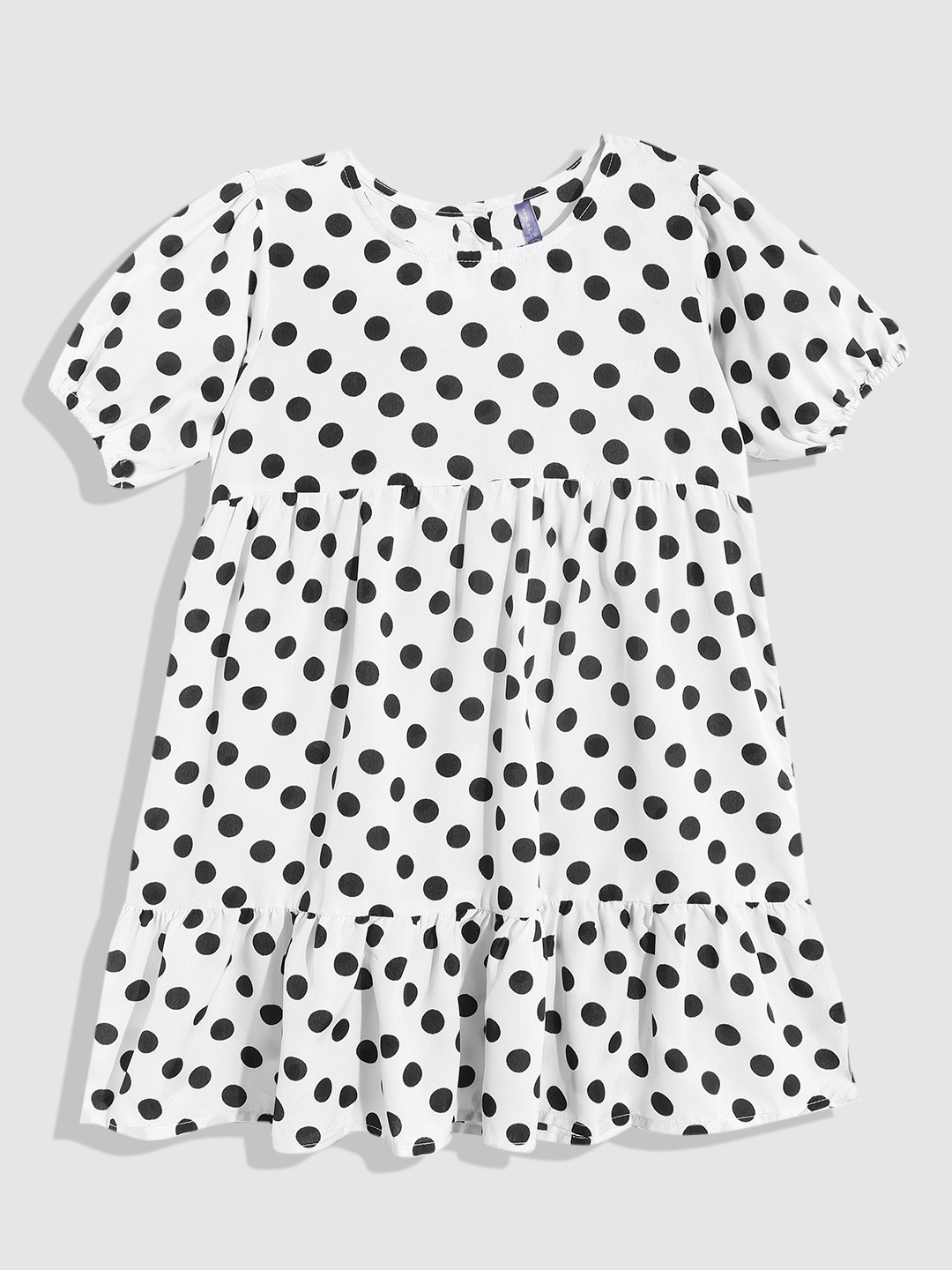

YK Girls White Polka Dot Puff Sleeve Fit-flare Dress, Pink