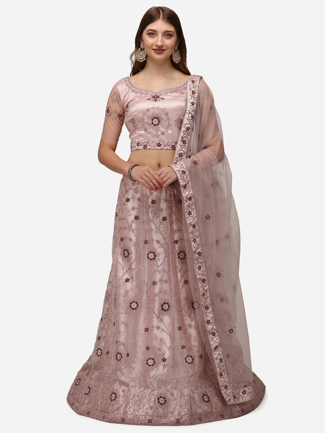 

Netram Lavender Embroidered Semi-Stitched Lehenga & Unstitched Choli With Dupatta
