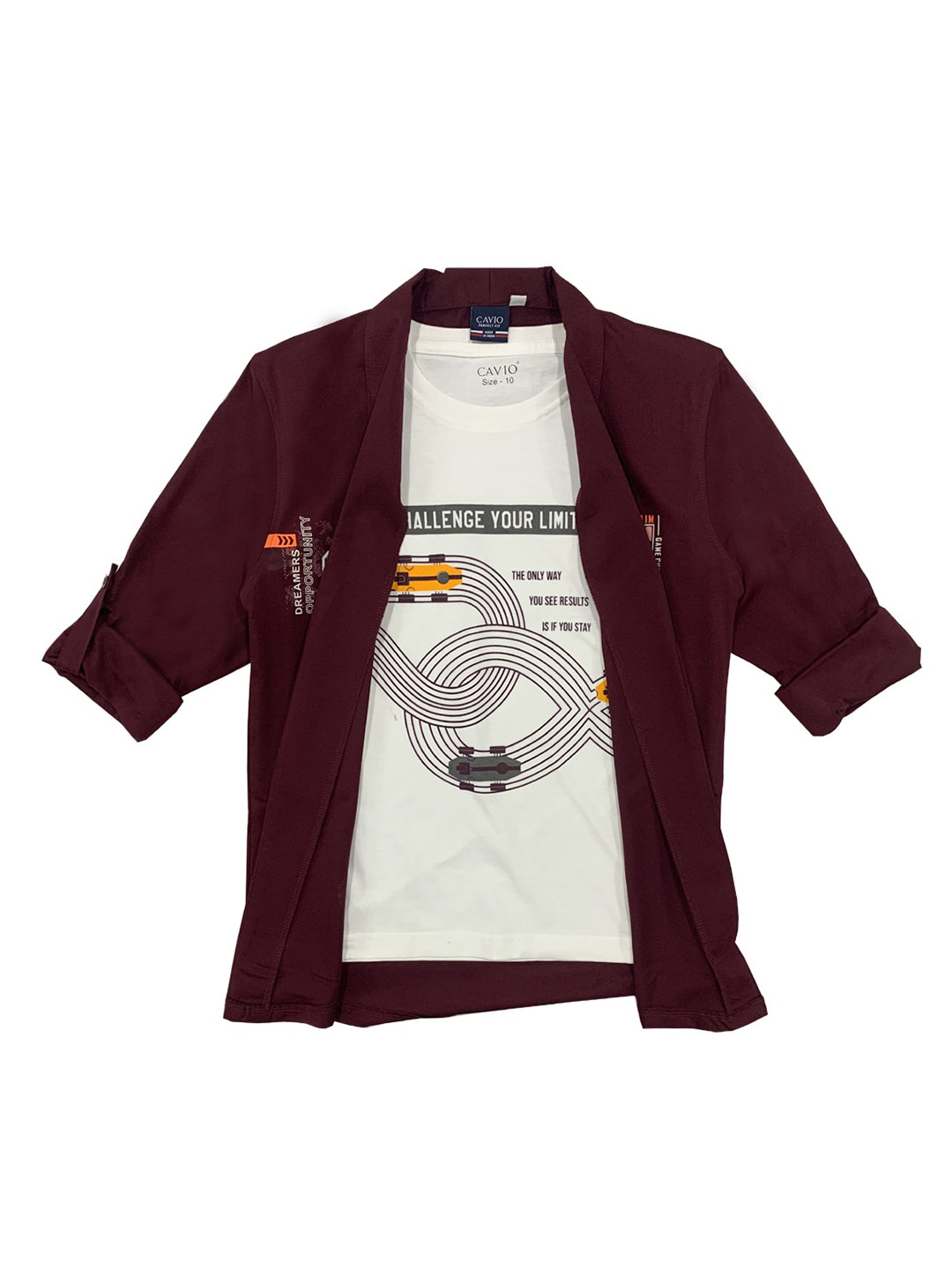 

CAVIO Boys Maroon Printed Casual Shirt