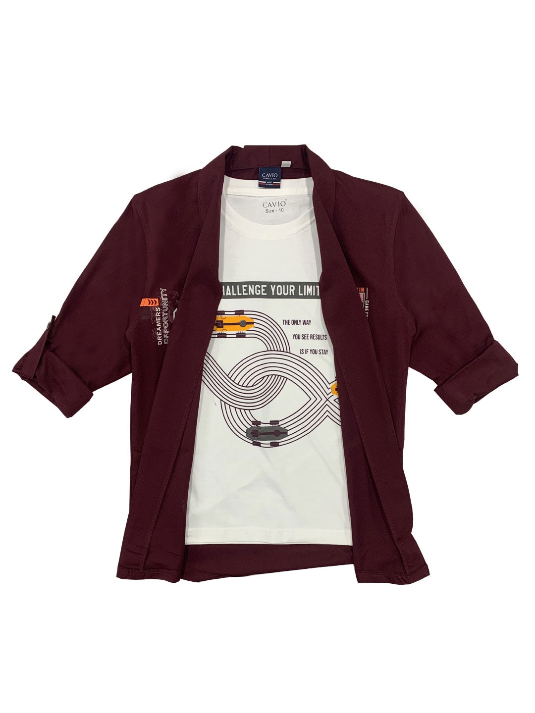 

CAVIO Boys Maroon Printed Casual Shirt