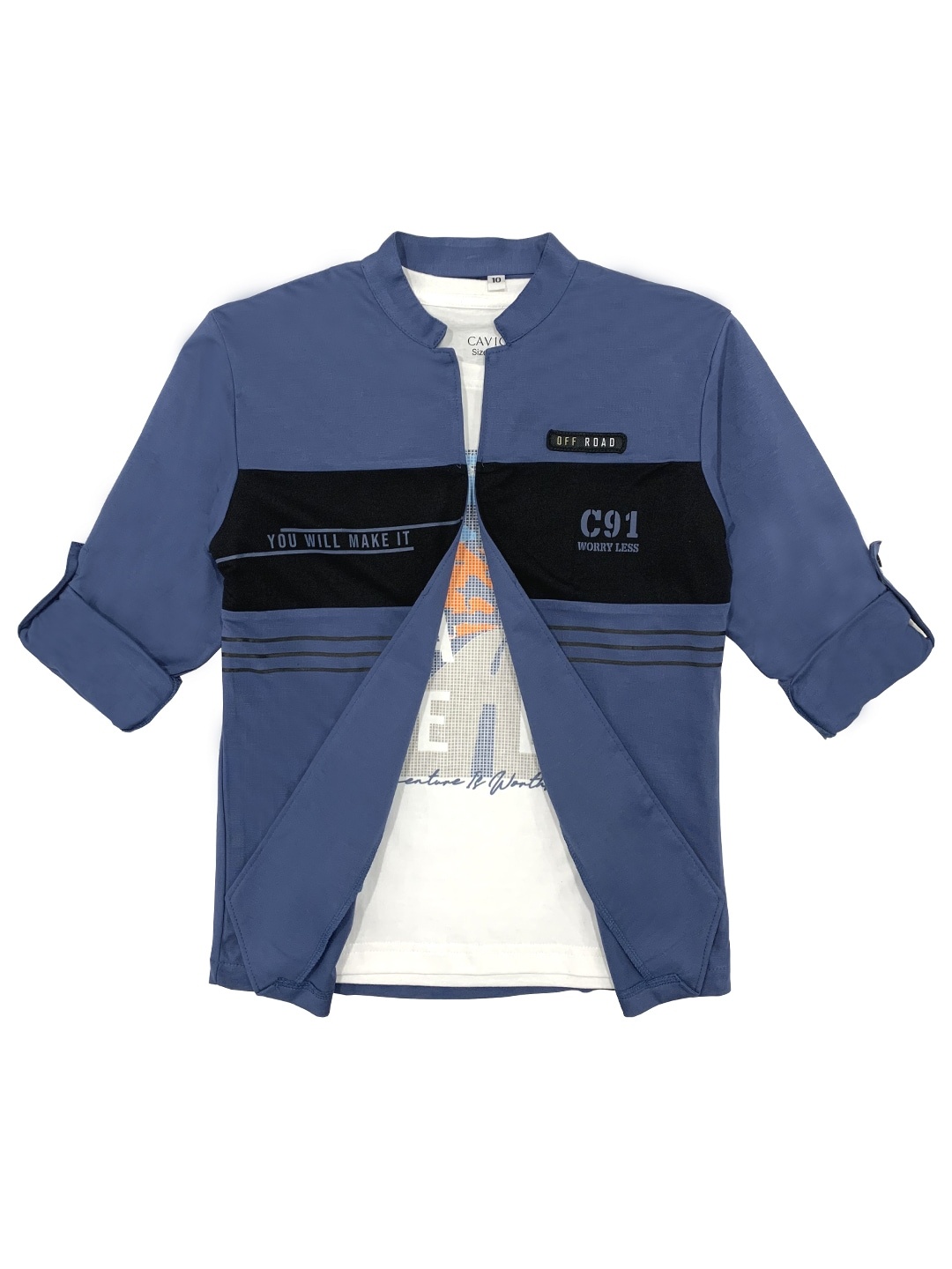 

CAVIO Boys Blue Printed Casual Shirt & T-Shirt