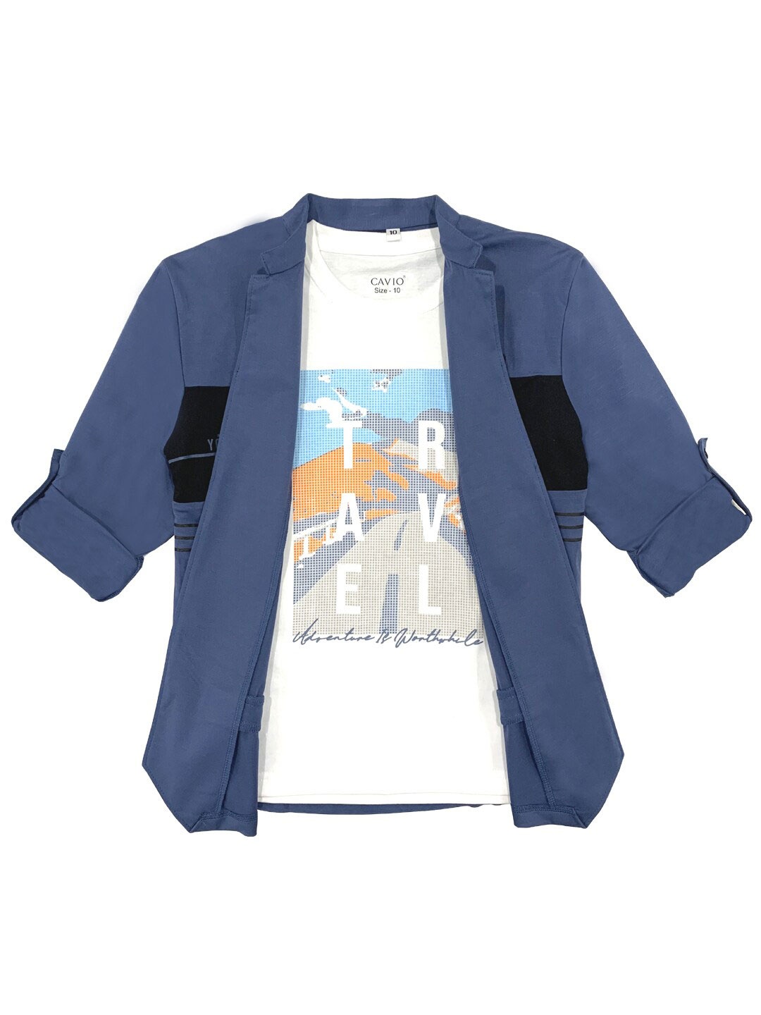 

Cavio Boys Blue Printed Casual Shirt & T-Shirt
