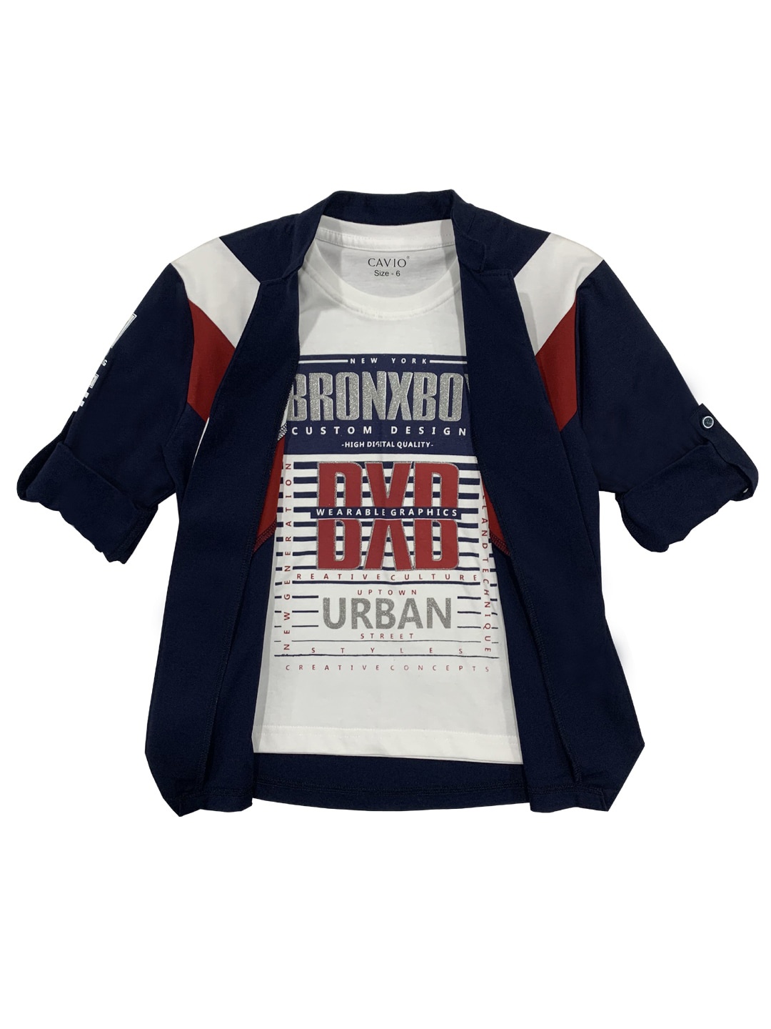 

CAVIO Boys Printed Casual Shirt & T-Shirt, Navy blue