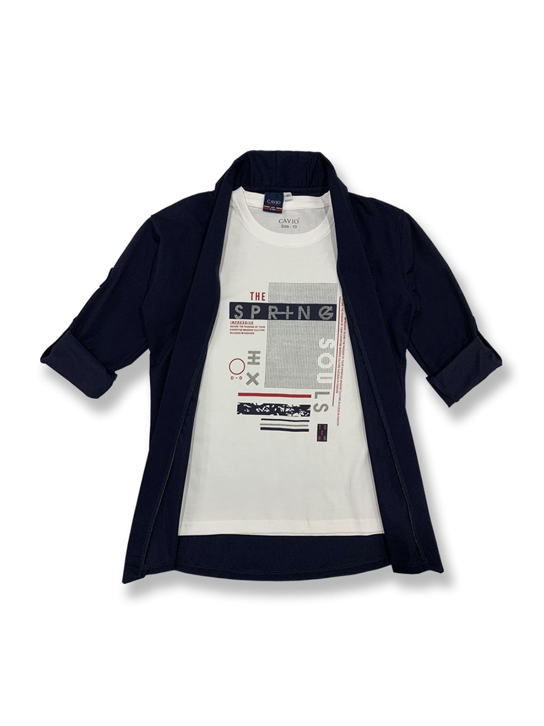

CAVIO Boys Navy Blue Printed Casual Shirt & T-Shirt
