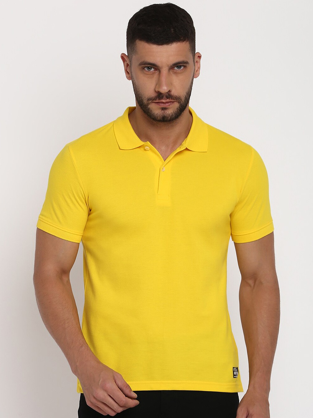 

abof Men Yellow Colourblocked High Neck T-shirt