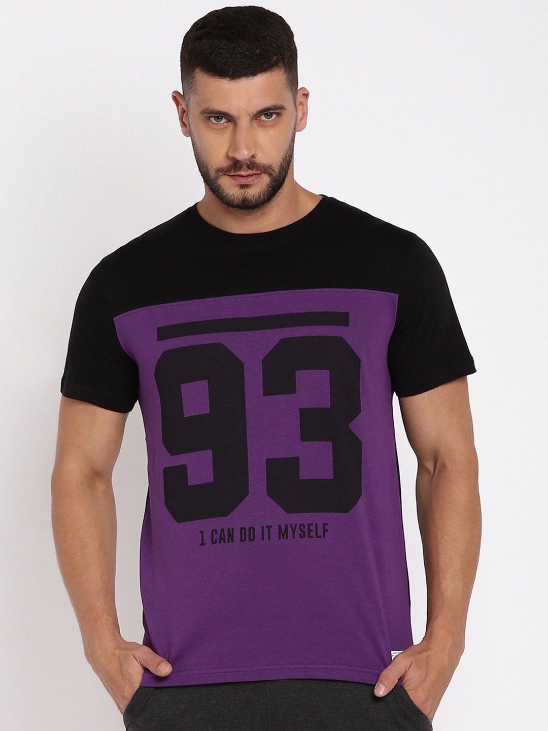 

abof Men Purple Varsity Colourblocked T-shirt