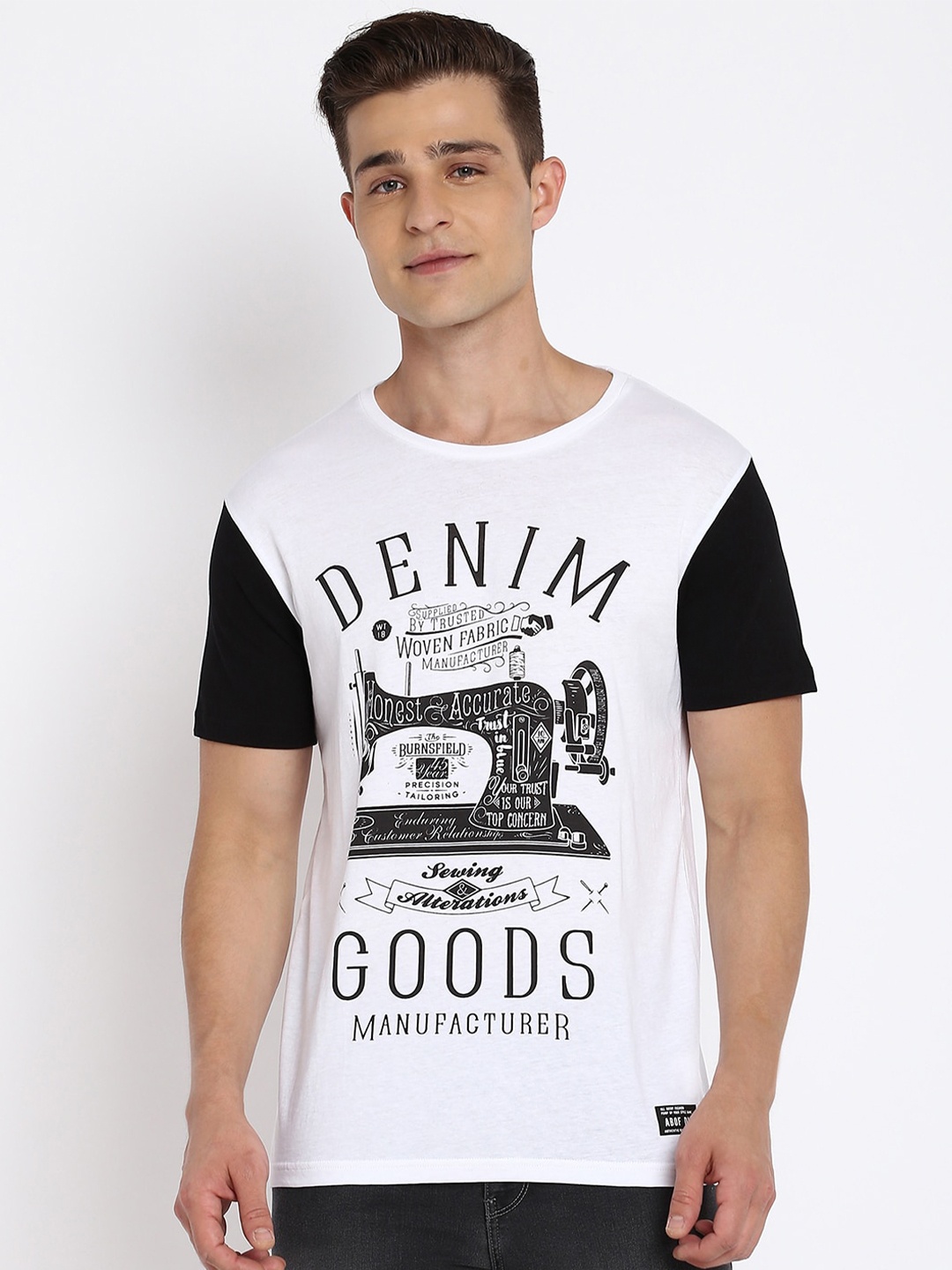 

abof Men White Printed Raw Edge T-shirt