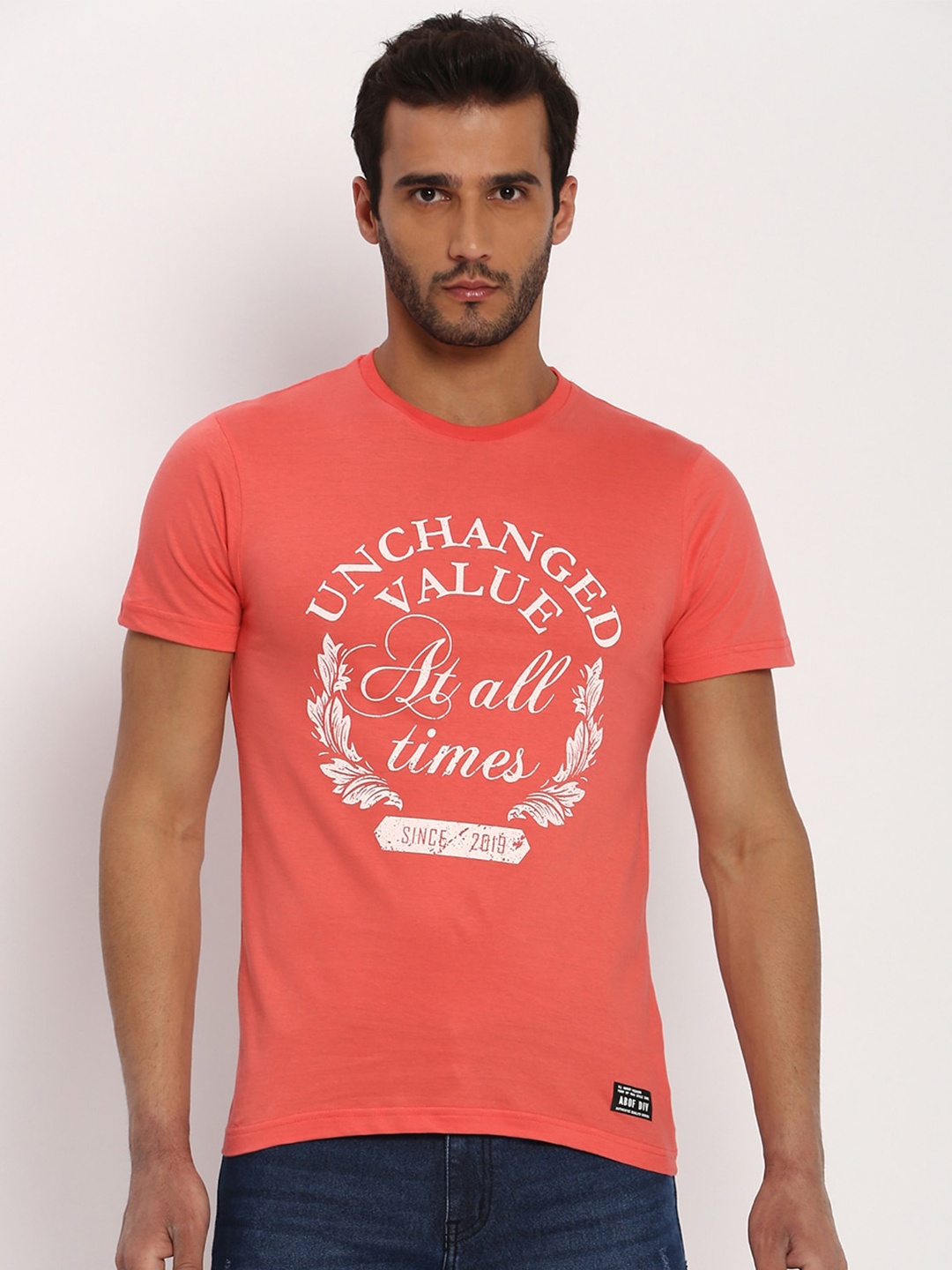 

abof Men Pink Typography Printed Slim Fit T-shirt