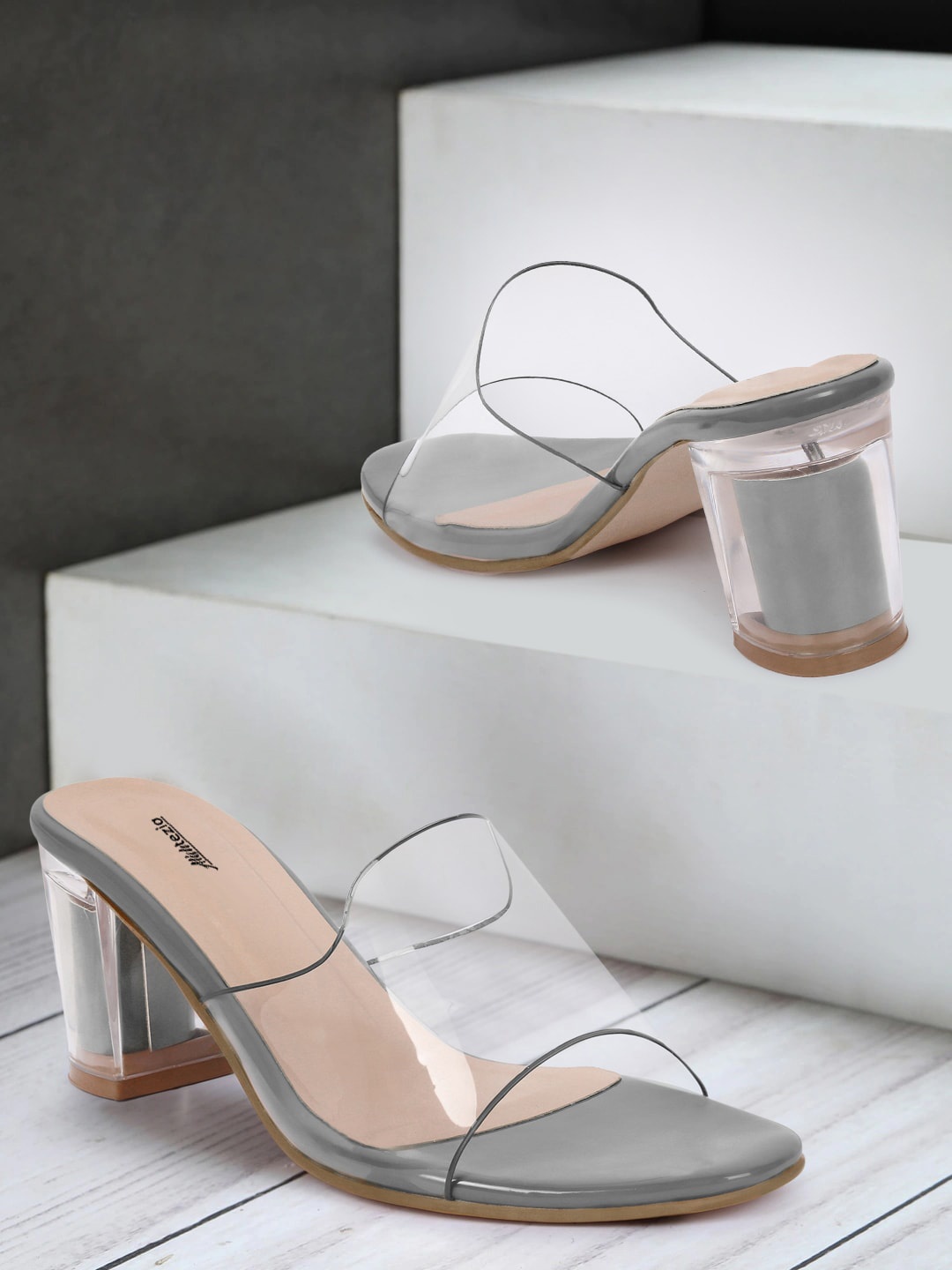 

Alishtezia Grey PU Block Sandals