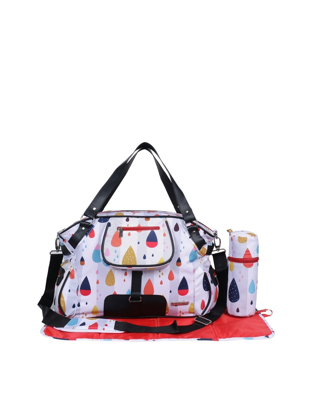 

My Milestones Kids Grey Printed Diaper Bag With Bottle Holder & Changing Mat