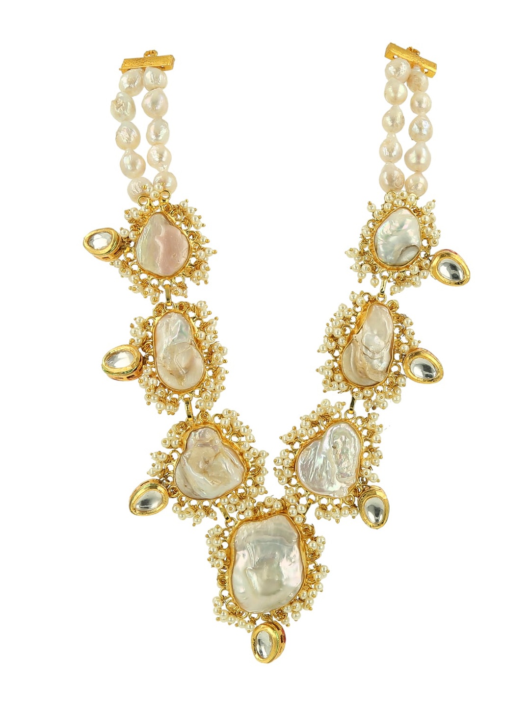 

Ishhaara Brass-Plated & White Pearl Studded Statement Necklace